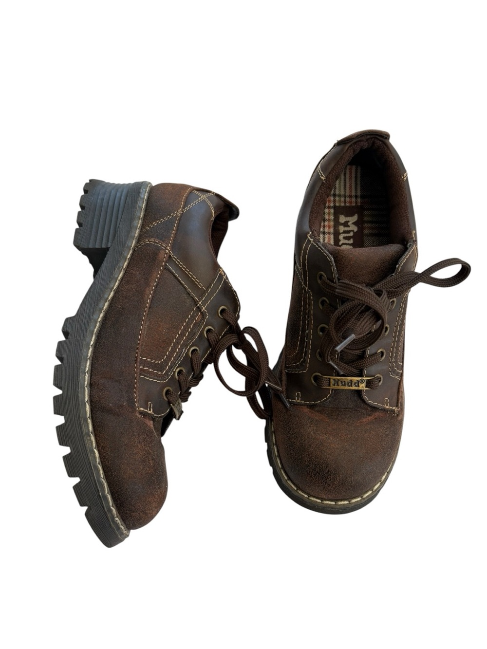 Mudd size 7.5 chunky y2k Brown Suede Leather Lace-Up platform Sneakers delia - Picture 1 of 12